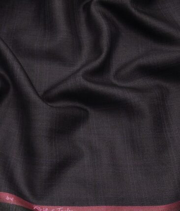 Reid & Taylor Dark Wine Polyester Viscose Self Checks Unstitched Suiting Fabric