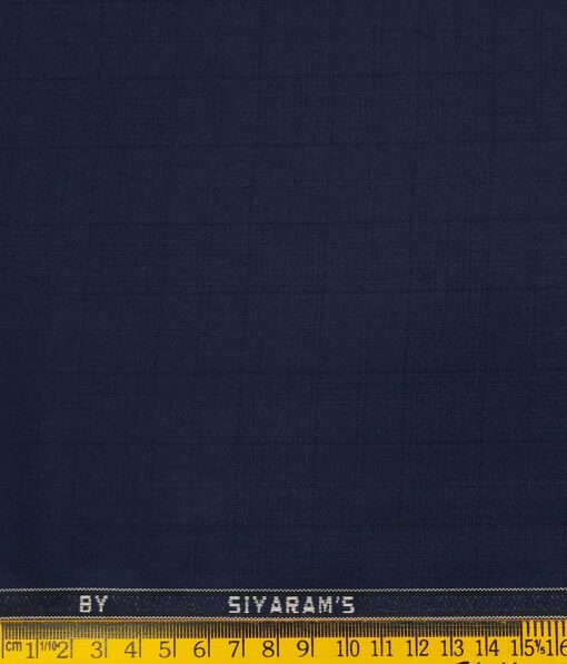 Siyaram's Dark Blue Terry Rayon Self Checks Unstitched Suiting Fabric