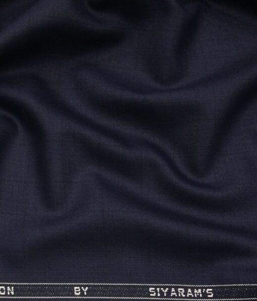 Siyaram's Dark Navy Blue Terry Rayon Self Checks Unstitched Suiting Fabric