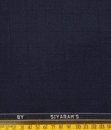 Siyaram's Dark Navy Blue Terry Rayon Self Checks Unstitched Suiting Fabric