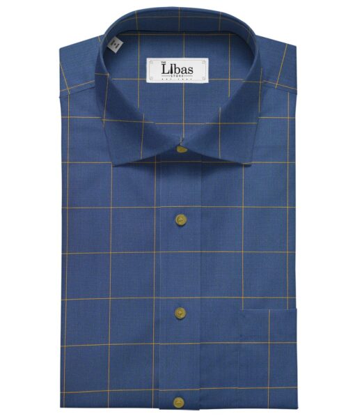 Birla Century Blue 100% Cotton Yellow Checks Shirt Fabric (1.60 M)