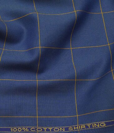 Birla Century Blue 100% Cotton Yellow Checks Shirt Fabric (1.60 M)