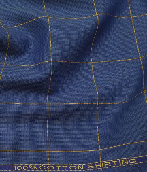 Birla Century Blue 100% Cotton Yellow Checks Shirt Fabric (1.60 M)
