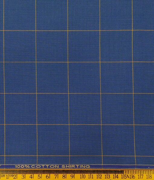 Birla Century Blue 100% Cotton Yellow Checks Shirt Fabric (1.60 M)