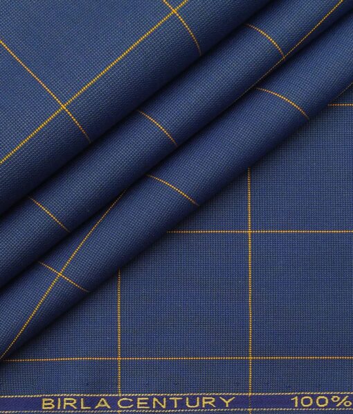 Birla Century Blue 100% Cotton Yellow Checks Shirt Fabric (1.60 M)
