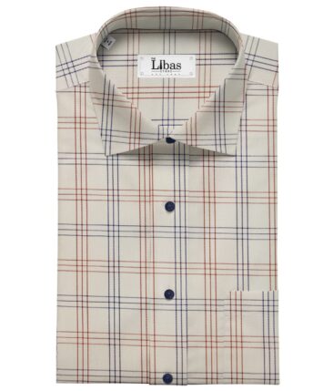 Bombay Rayon Cream 100% Premium Cotton Checks Shirt Fabric (1.60 M)