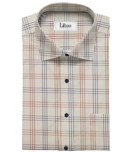 Bombay Rayon Cream 100% Premium Cotton Checks Shirt Fabric (1.60 M)