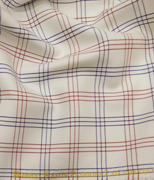 Bombay Rayon Cream 100% Premium Cotton Checks Shirt Fabric (1.60 M)