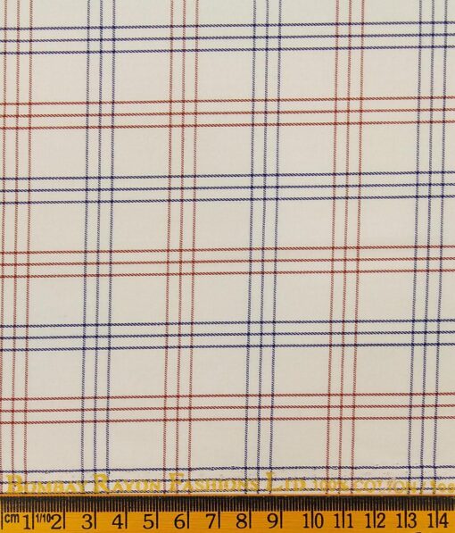 Bombay Rayon Cream 100% Premium Cotton Checks Shirt Fabric (1.60 M)