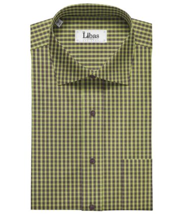 Bombay Rayon Green & Brown 100% Premium Cotton Checks Shirt Fabric (1.60 M)