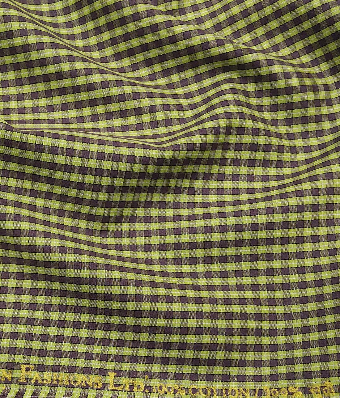 Bombay Rayon Green & Brown 100% Premium Cotton Checks Shirt Fabric (1.60 M)