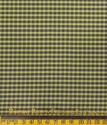 Bombay Rayon Green & Brown 100% Premium Cotton Checks Shirt Fabric (1.60 M)