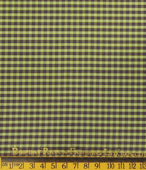 Bombay Rayon Green & Brown 100% Premium Cotton Checks Shirt Fabric (1.60 M)