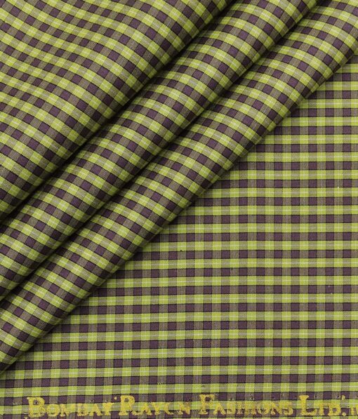Bombay Rayon Green & Brown 100% Premium Cotton Checks Shirt Fabric (1.60 M)