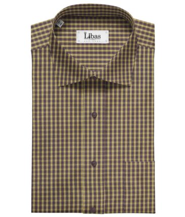 Bombay Rayon Yellow & Brown 100% Premium Cotton Checks Shirt Fabric (1.60 M)