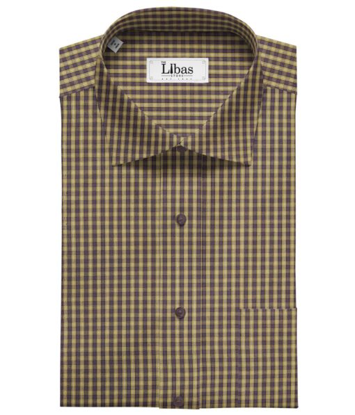 Bombay Rayon Yellow & Brown 100% Premium Cotton Checks Shirt Fabric (1.60 M)
