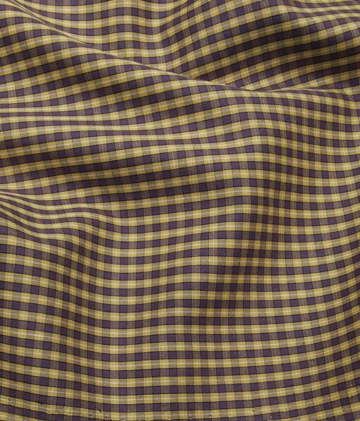 Bombay Rayon Yellow & Brown 100% Premium Cotton Checks Shirt Fabric (1.60 M)