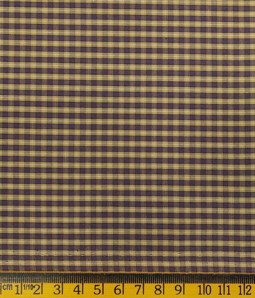 Bombay Rayon Yellow & Brown 100% Premium Cotton Checks Shirt Fabric (1.60 M)