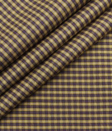 Bombay Rayon Yellow & Brown 100% Premium Cotton Checks Shirt Fabric (1.60 M)