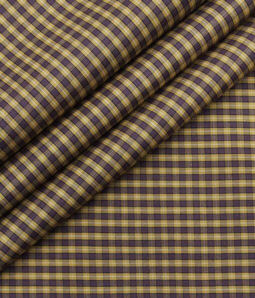 Bombay Rayon Yellow & Brown 100% Premium Cotton Checks Shirt Fabric (1.60 M)