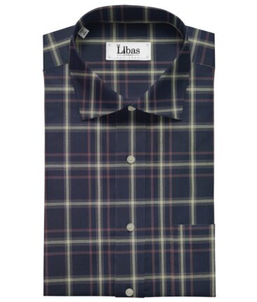 Bombay Rayon Navy Blue 100% Premium Cotton Broad Checks Shirt Fabric (1.60 M)