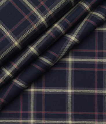 Bombay Rayon Navy Blue 100% Premium Cotton Broad Checks Shirt Fabric (1.60 M)