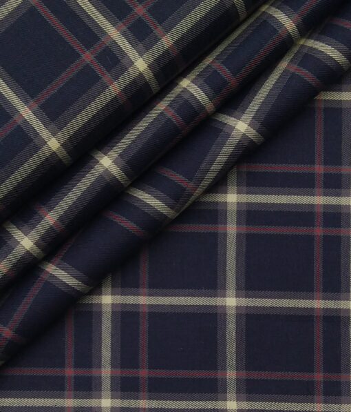 Bombay Rayon Navy Blue 100% Premium Cotton Broad Checks Shirt Fabric (1.60 M)