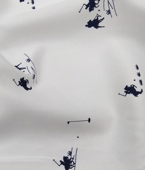 Bombay Rayon White 100% Premium Cotton Polo Printed Shirt Fabric (1.60 M)