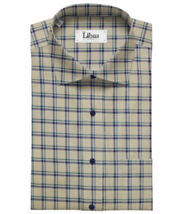 Bombay Rayon Buttermilk Beige 100% Premium Cotton Checks Shirt Fabric (1.60 M)