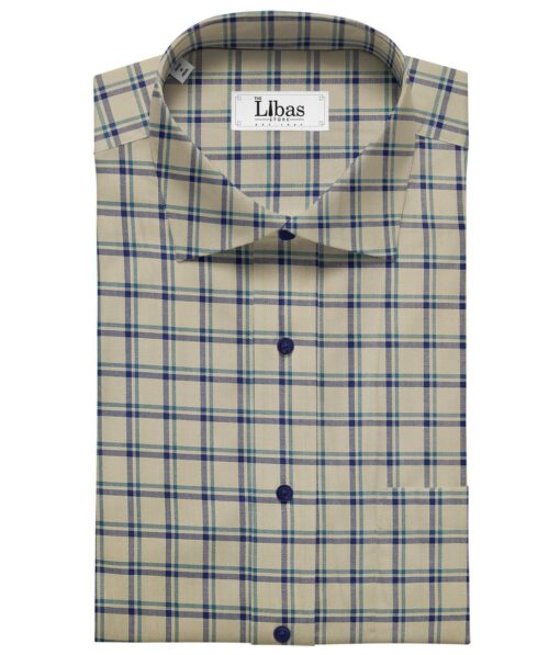 Bombay Rayon Buttermilk Beige 100% Premium Cotton Checks Shirt Fabric (1.60 M)