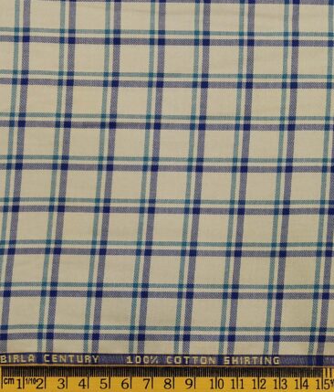 Bombay Rayon Buttermilk Beige 100% Premium Cotton Checks Shirt Fabric (1.60 M)