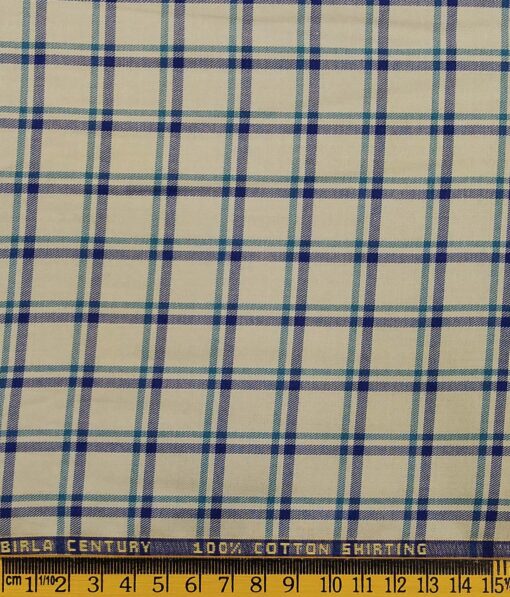 Bombay Rayon Buttermilk Beige 100% Premium Cotton Checks Shirt Fabric (1.60 M)