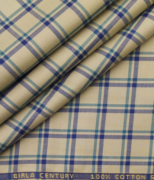 Bombay Rayon Buttermilk Beige 100% Premium Cotton Checks Shirt Fabric (1.60 M)