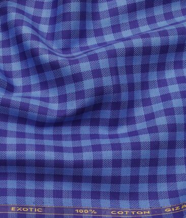Cadini Italy by Siyaram's Light Blue 100% Giza Cotton Checks Shirt Fabric (1.60 M)