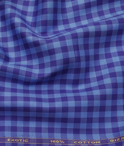 Cadini Italy by Siyaram's Light Blue 100% Giza Cotton Checks Shirt Fabric (1.60 M)