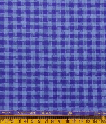 Cadini Italy by Siyaram's Light Blue 100% Giza Cotton Checks Shirt Fabric (1.60 M)