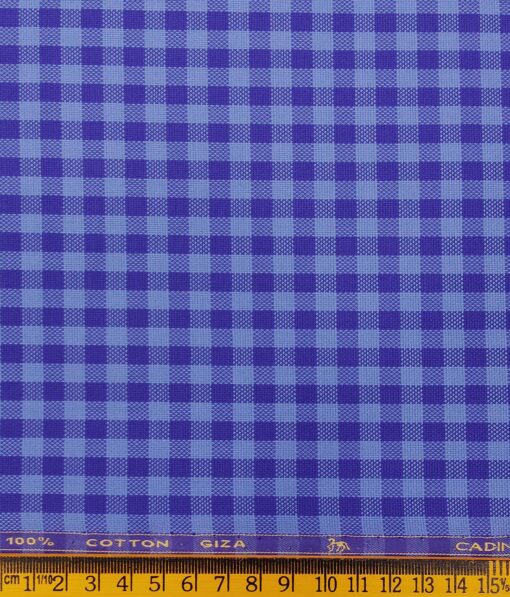 Cadini Italy by Siyaram's Light Blue 100% Giza Cotton Checks Shirt Fabric (1.60 M)