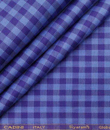 Cadini Italy by Siyaram's Light Blue 100% Giza Cotton Checks Shirt Fabric (1.60 M)