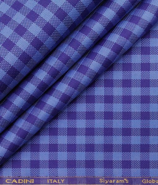 Cadini Italy by Siyaram's Light Blue 100% Giza Cotton Checks Shirt Fabric (1.60 M)