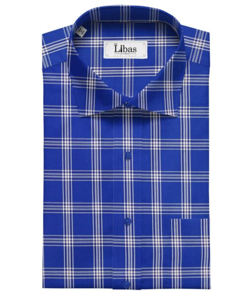Cadini Italy by Siyaram's Royal Blue 100% Giza Cotton Broad Checks Shirt Fabric (1.60 M)
