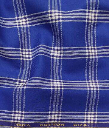 Cadini Italy by Siyaram's Royal Blue 100% Giza Cotton Broad Checks Shirt Fabric (1.60 M)