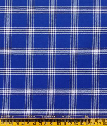Cadini Italy by Siyaram's Royal Blue 100% Giza Cotton Broad Checks Shirt Fabric (1.60 M)