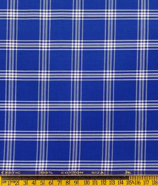 Cadini Italy by Siyaram's Royal Blue 100% Giza Cotton Broad Checks Shirt Fabric (1.60 M)