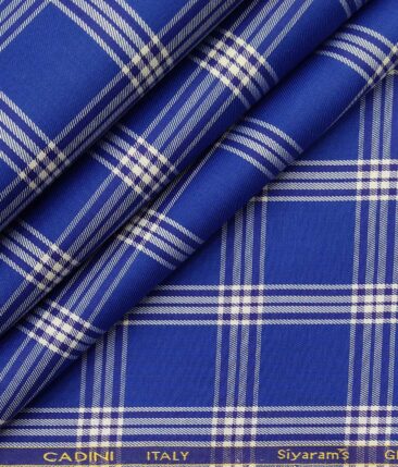 Cadini Italy by Siyaram's Royal Blue 100% Giza Cotton Broad Checks Shirt Fabric (1.60 M)