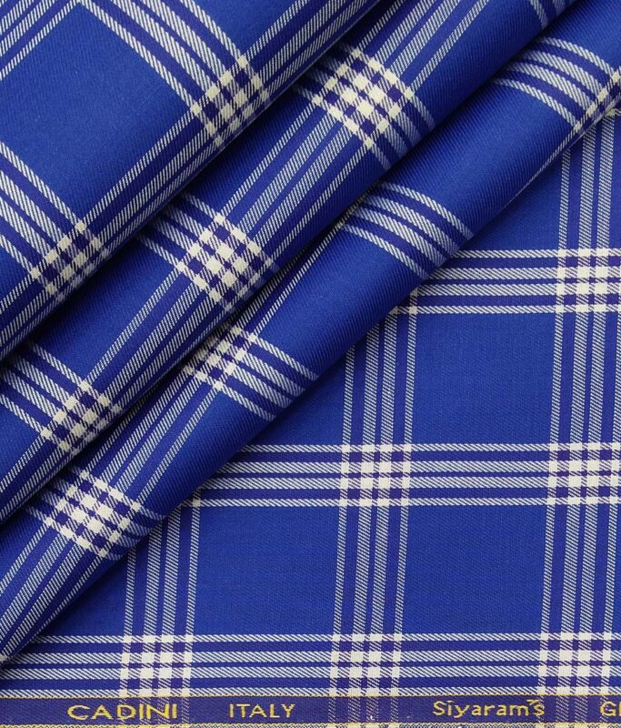 Cadini Italy by Siyaram's Royal Blue 100% Giza Cotton Broad Checks Shirt Fabric (1.60 M)