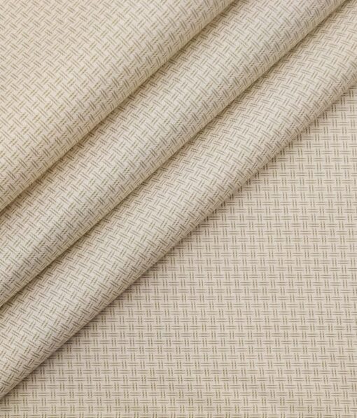 Exquisite Cream Poly Cotton Light Brown Structured Shirt Fabric (1.60 M)