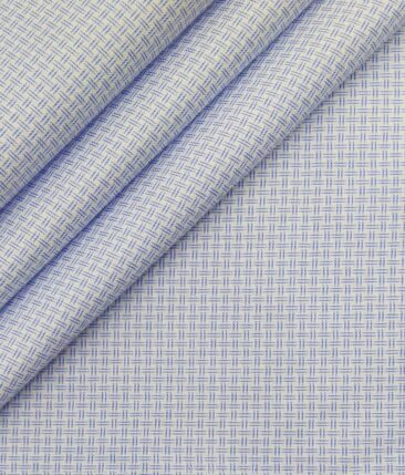 Exquisite White Poly Cotton Light Blue Structured Shirt Fabric (1.60 M)