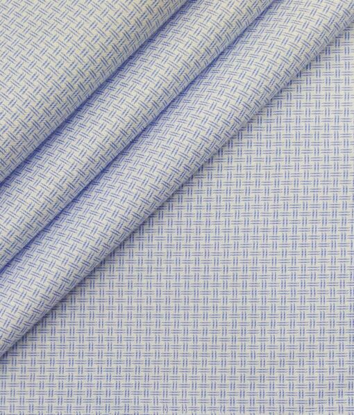 Exquisite White Poly Cotton Light Blue Structured Shirt Fabric (1.60 M)