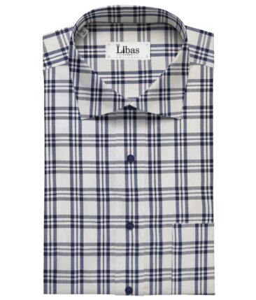Exquisite White Poly Cotton Blue Checks Shirt Fabric (1.60 M)