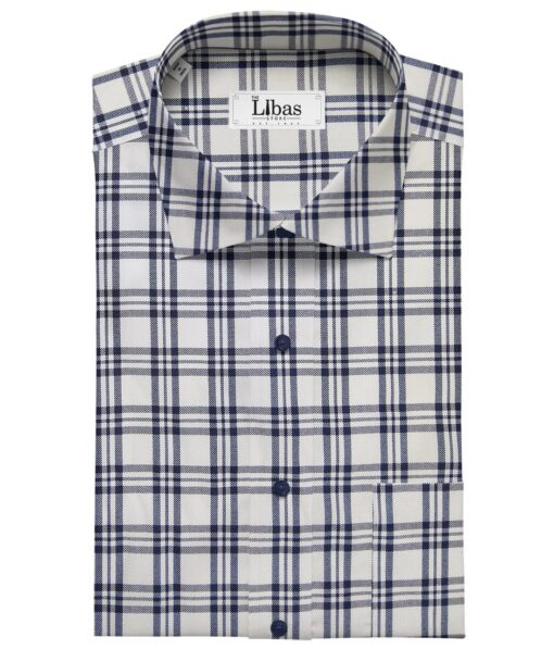 Exquisite White Poly Cotton Blue Checks Shirt Fabric (1.60 M)